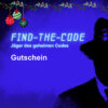 Auf dem Bild sieht man den Schatten des Kriminellen auf einem blauen Hintergrund. Oben am Rand hat es Mistelzweige mit Weihnachtsbaumkugeln. Eine Überschrift kündigt einen Gutschein an.