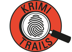 Dieses Bild zeigt das Logo von den Krimi-Trails, dem Kriminalfall im Freien. Dies ist ein Produkt der MyCityHighlight. In der Mitte ist ein fingerabdruck unter einer Lupe und rundherum ein roter Ring mit der Aufschrift "Krimi Trails".